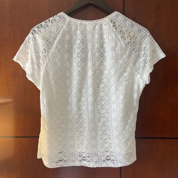 No Boundaries Women’s White Lace Square Neck Top Size XL(16-18) - Picture 2 of 5